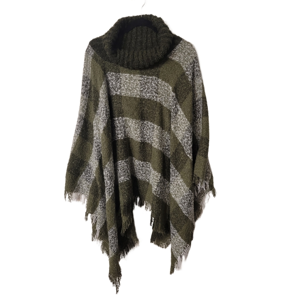 Fits Turtleneck Poncho One Size Fits Most Green and Grey